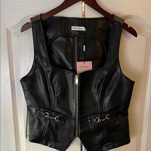 Avec Les Filles Black Faux Leather Vest